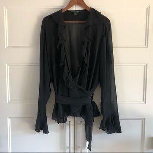 Ralph Lauren 100% Silk Black Sheer Tie Waist Top